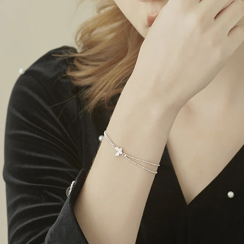 

2021Korean New Design Fashion Jewelry Luxury Adjustable Female Prom Party Bracelet Multilayer Crystal Butterfly Charm Bracelet