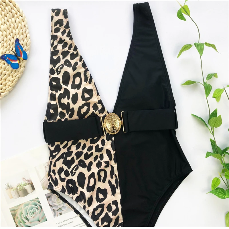 

Women One-piece Suits Bathers Belt Backless Sexy Swimsuit Patchwork Beachwear Swimwear Female Swimming Suit For Women