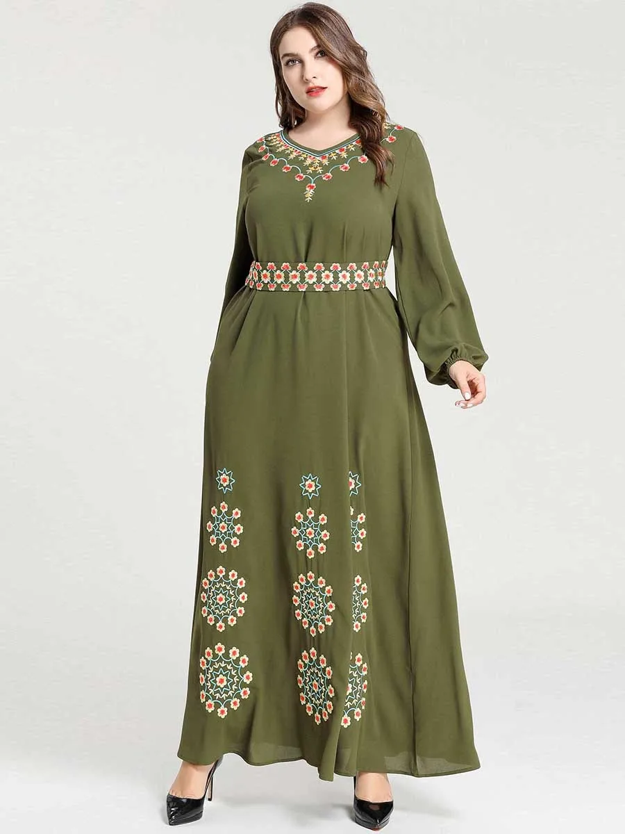 Зеленый абайя кафтан Дубайский хиджаб мусульманское платье Исламская одежда для