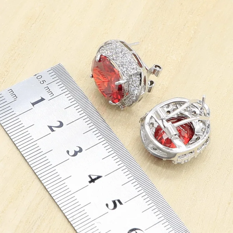 Геометрические красные циркониевые Серебристые цветные ранние браслет кольцо серьги ожерелье подвеска