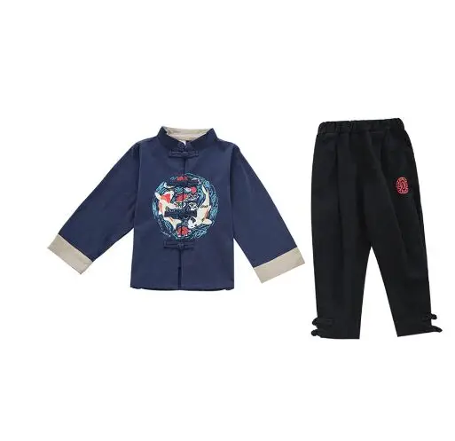 Детский Китайский традиционный костюм Тан комплект одежды из 2 предметов для