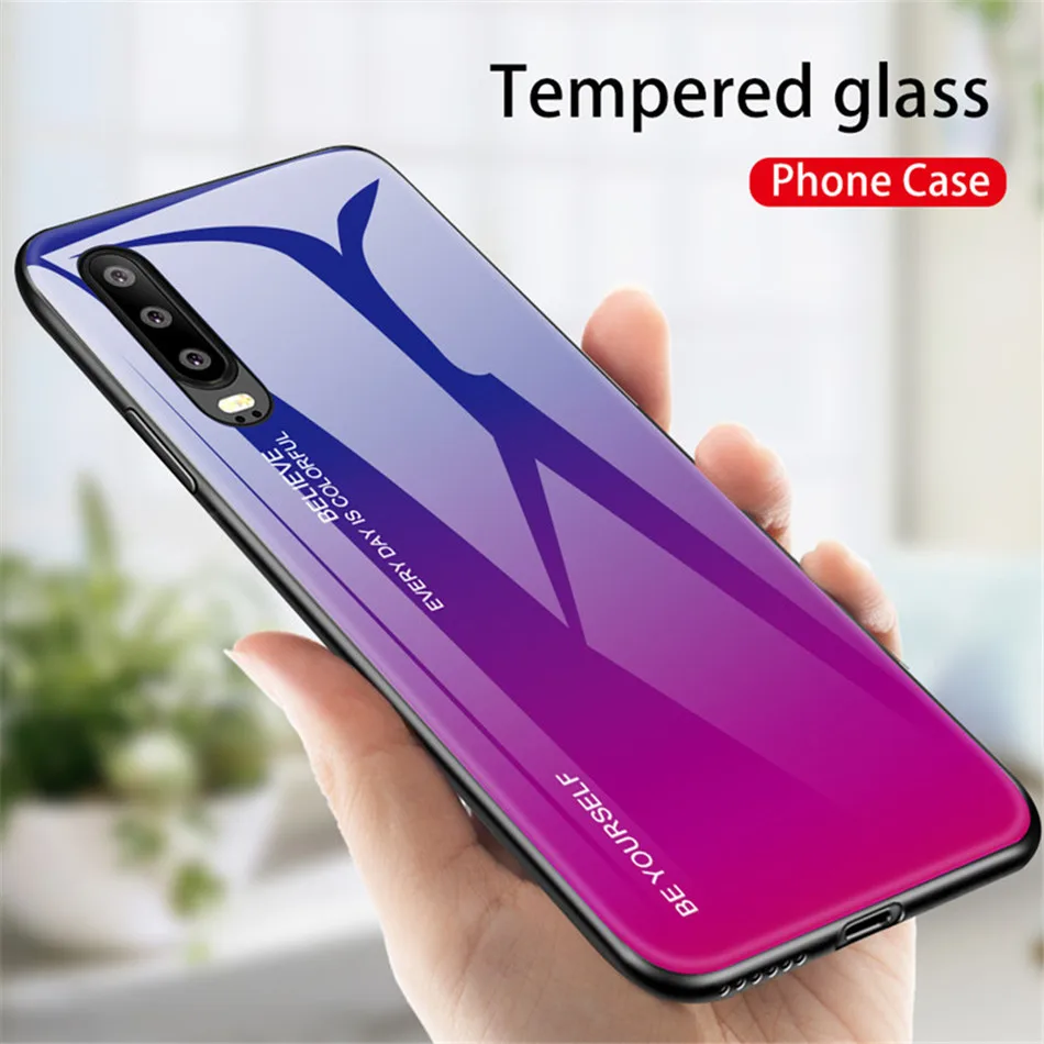 Градиент закаленное Стекло чехол для huawei P20 lite P30 Pro Коврики 20 Y6 Y9 P Smart крышка на Honor 20 8X 8A 10i 10 9 lite чехол