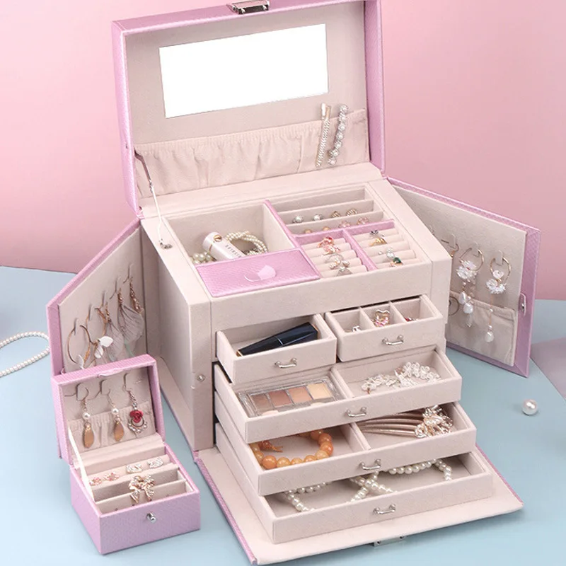 

Classical fashion women 5 layer leather jewelry box top quality jewelry Makeup Organizer Box Jewelry Storage Case 200805-68