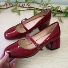 Туфли женские Meotina, лакированная кожа, высокий толстый каблук, квадратный носок, пряжка, туфли-лодочки, белые, 33-43