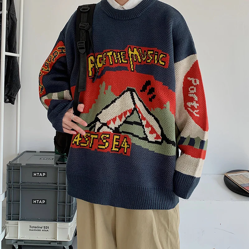 Мужской осенне-зимний вязаный свитер в японском стиле Харадзюку | Мужская одежда