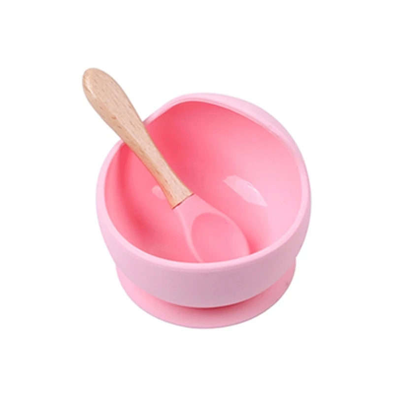 

2 Pcs Baby Silicone Suction Cup Base Bowl Spoon Set Non-Slip Learning Feeding Tableware Kids Sucker Dishes Dinnerware