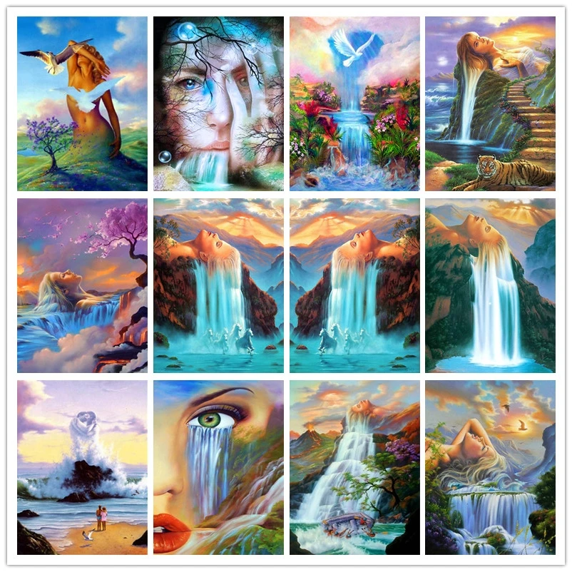 Алмазная 5D картина сделай сам вышивка крестиком женщина и водопад мозаика ручной