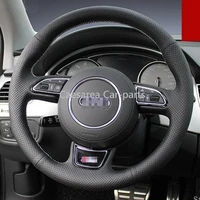 hand stitched black leather car steering wheel stitch on wrap cover for audi s8