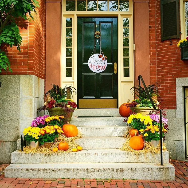 Wood Halloween Front Door Welcome Sign Porch Hanging Rustic Farmhouse Home Spider Web Pumpkin Plaque Decoration | Дом и сад