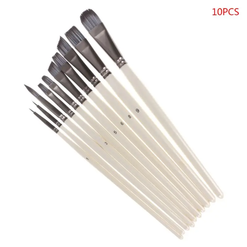 

10pcs/set Wooden Handle Nylon Hair Paint Brushes Professional Oil Water Color Painting Drawing Art Supplies