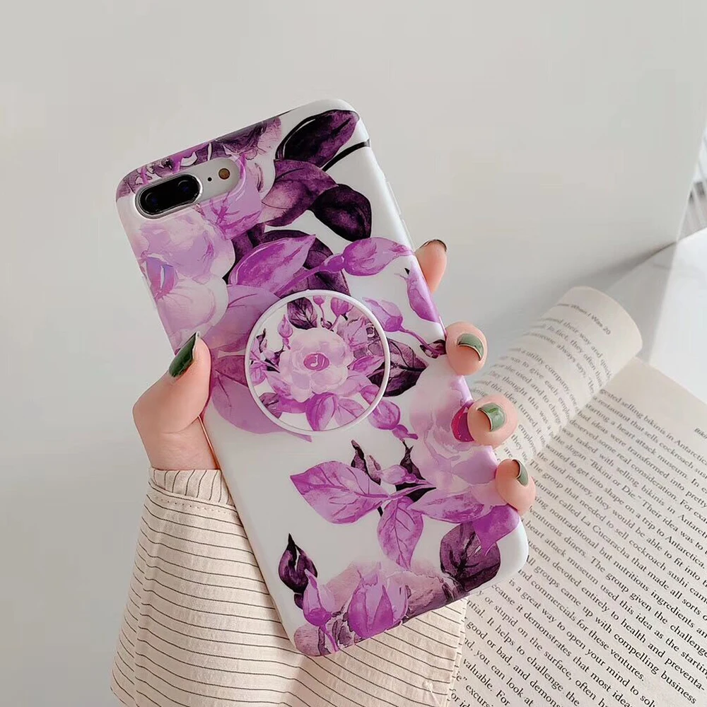 LOVECOM Ретро цветок лист стрейч держатель чехол для телефона для iPhone 11 Pro Max XR XS Max 7 8 6 Plus чехол мягкий IMD Телефон задняя крышка