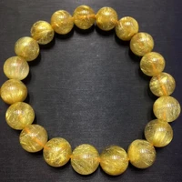 natural gold rutilated titanium quartz crystal bracelet rare 10 5mm brazil woman man round beads bangle wealthy aaaaaa