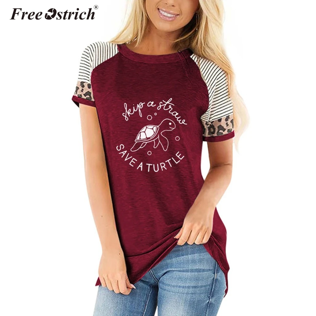 Бесплатная Страусиная мода женская летняя свободная футболка 2020 Летняя Сексуальная с коротким рукавом
