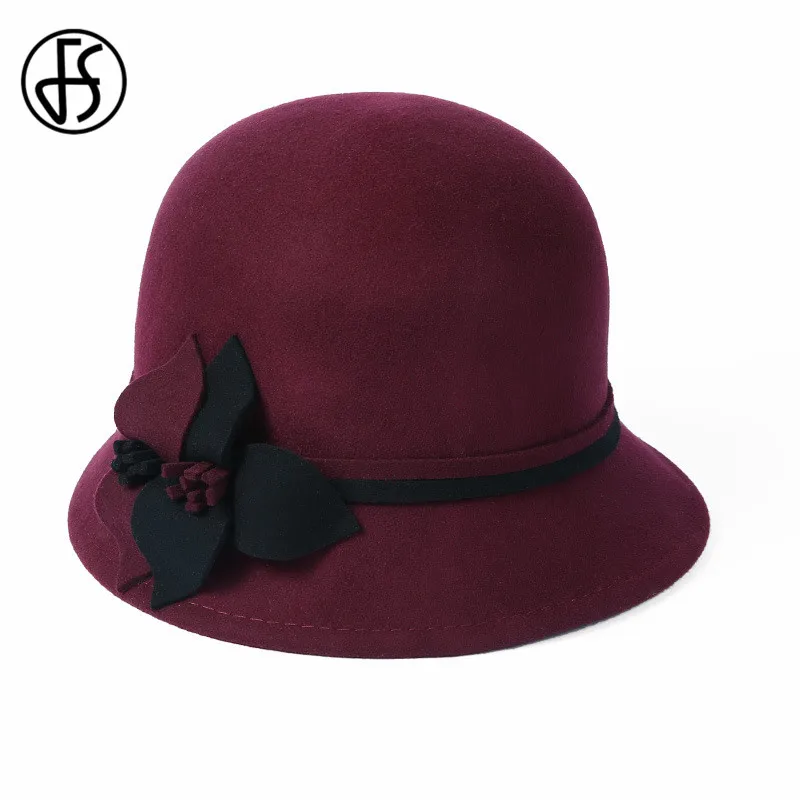 Женская винтажная шерстяная шляпка Колокол FS Шляпка из фетра с цветами для