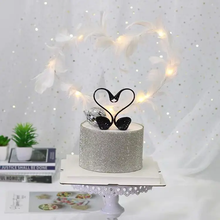 Украшение торта черно белые украшения в форме лебедя любовь птица двойной Лебедь