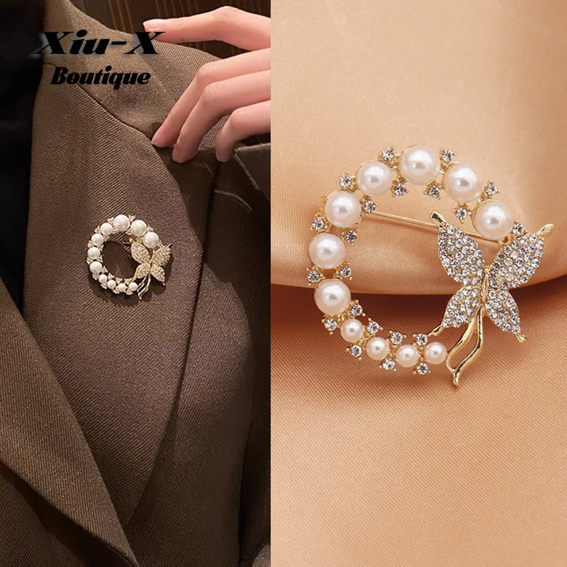 

New Pearl Brooches With Rhinestone for Women Baroque Trendy Elegant Butterfly Brooch Pins For Coat Scarf Femme Jewelry Gifts