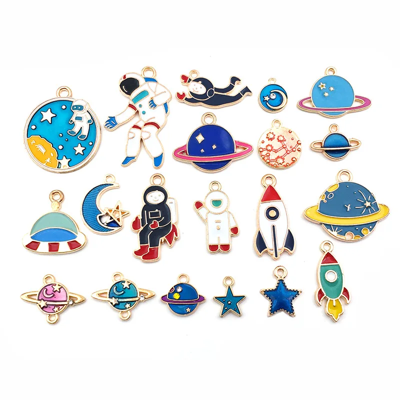 

Mix 20pcs/pack Space Astronaut Universe Enamel Charms Gold Color Pendants DIY Jewelry Making Handmade Craft