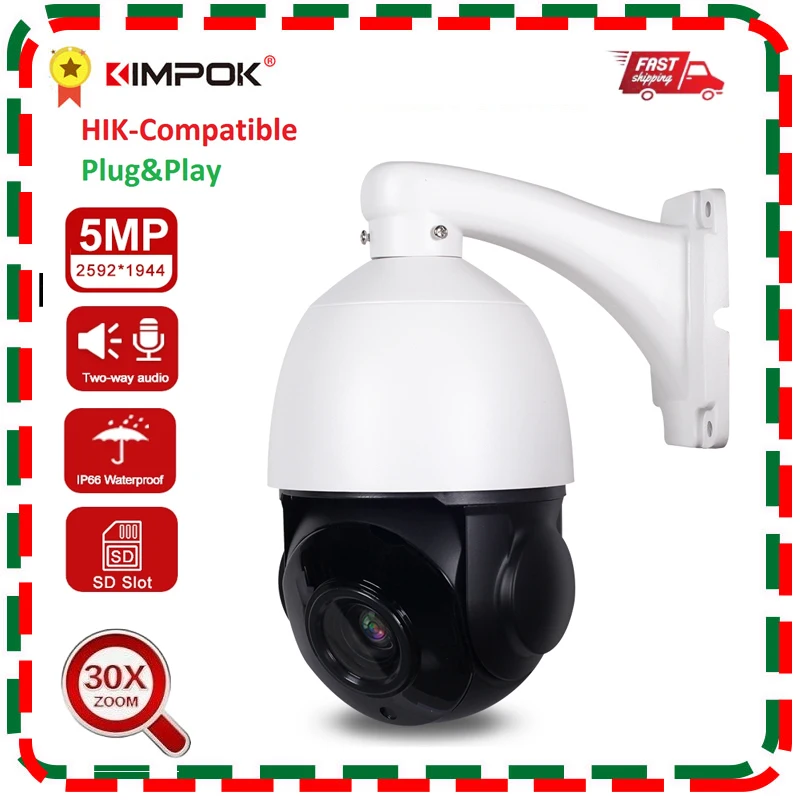 

KIMPOK 5MP IP Camera Outdoor PTZ 30X Zoom CCTV Varifocal Onvif H.265 Dome Security POE Two Way Audio Video Surveillance Camera