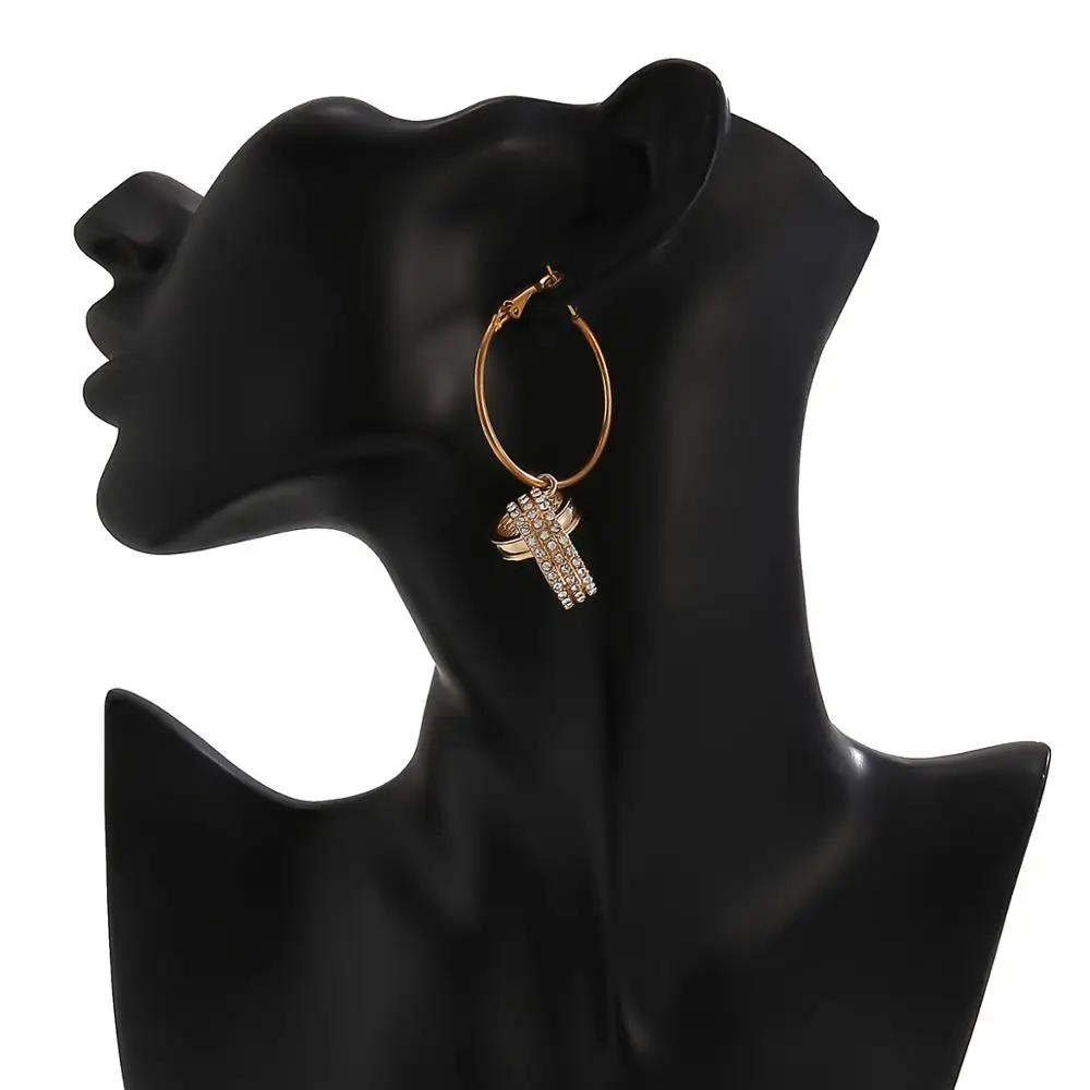 

IngeSight.Z Shiny Rhinestones Geometric Round Circle Drop Dangle Earrings Bling Bling Crystal Hanging Earrings for Women Jewelry