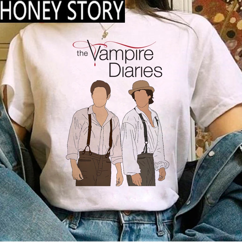 

Hot Summer Tops Movie The Vampire Diaries T Shirt Women Kawaii Femme Girl Ulzzang Casual T-shirt Funny 90s Unisex Tshirt Female