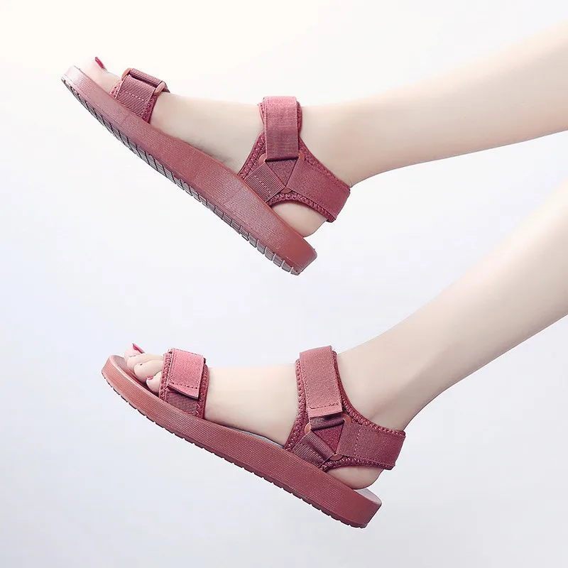 Женские летние сандалии на платформе однотонные липучке Корейская версия