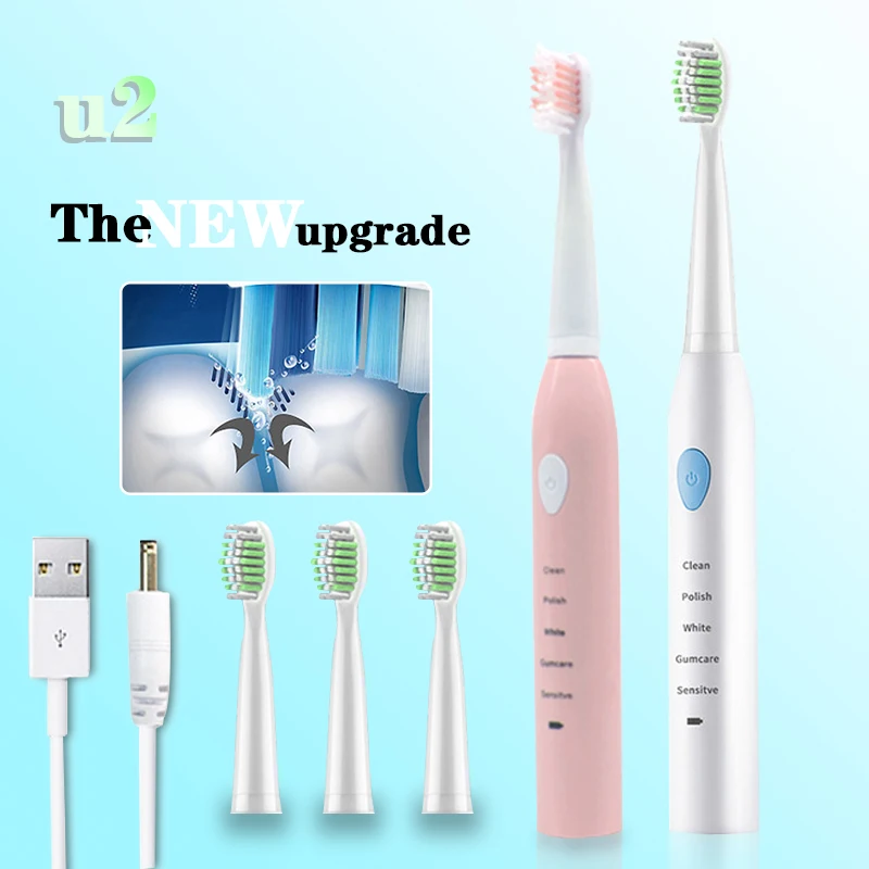 Ультразвуковая электрическая зубная щетка LANSUNG перезаряжаемая с 4 сменными