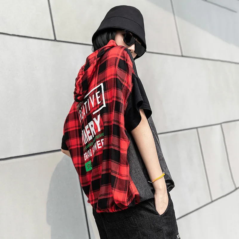 Куртка женская в клетку Max LuLu повседневная с капюшоном стиле пэчворк Корейском на