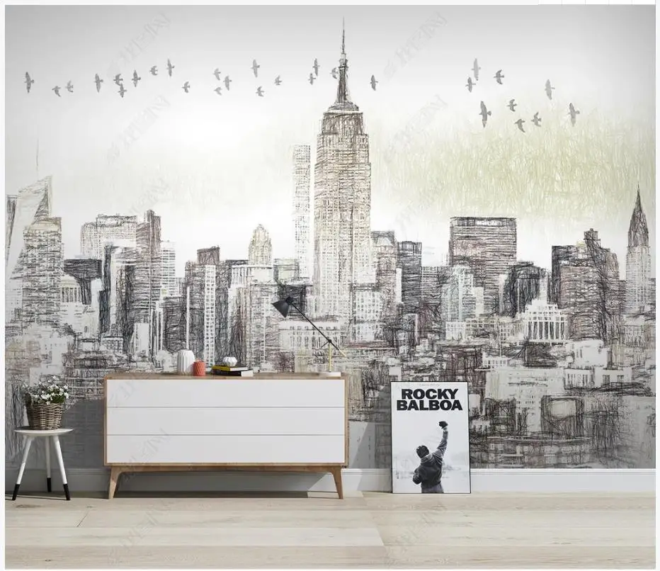 

Custom photo wallpaper for walls 3 d murals Hand painted urban architecture modern minimalist TV background wall mural decor