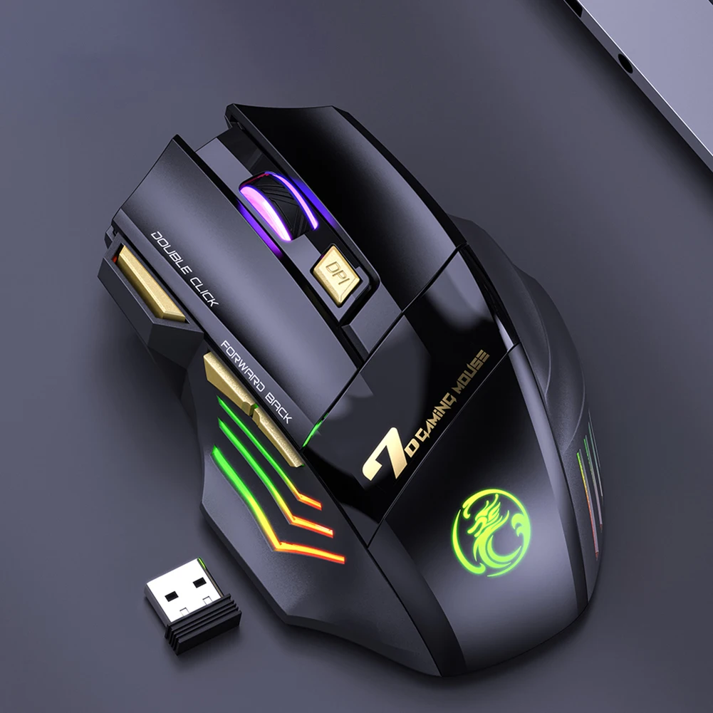 

7 Buttons 2.4G RGB Wireless Mouse USB Mute Ergonomic Gaming Office Mice PC Laptop Desktop Adjustable DPI Mouse