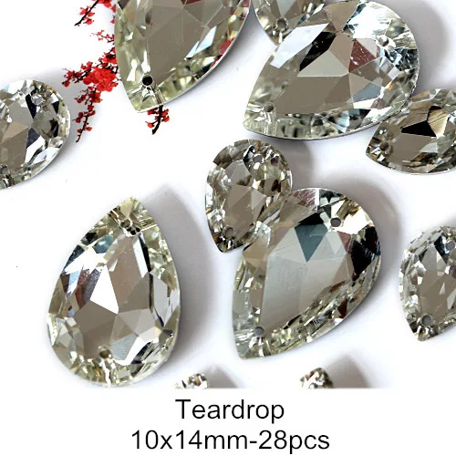 10x14mm-28pcs Камни в форме капли стеклянные стразы с круглым белым циферблатом и пришить остроконечные Стразы прозрачный лошадиный глаз Sew On Stone для украшения одежды B3172 - Цвет: 10x14mm-28pcs