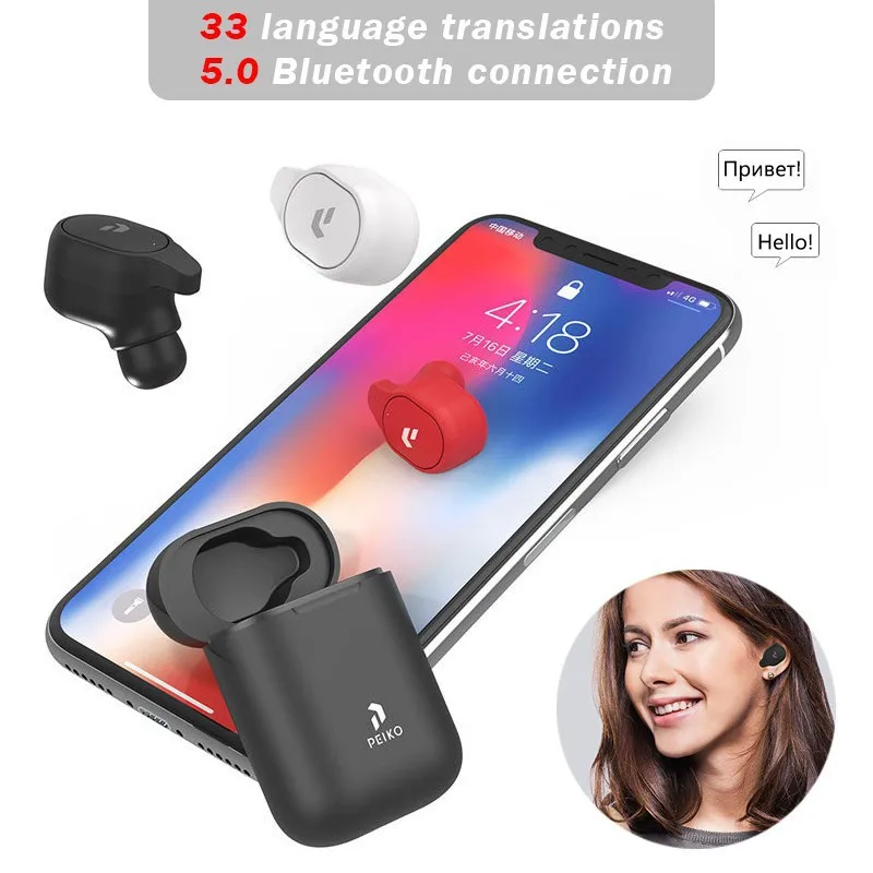 

2022 New Peiko TWS Earphone Wireless Bluetooth Headset BT5.0 Support 50+ Languages Translation For Travel and Business Earbuds