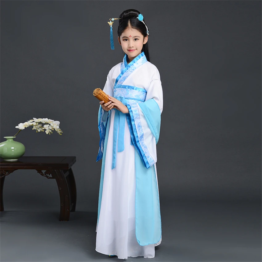 Традиционная китайская одежда для девочек Hanfu платье с длинными рукавами сцены