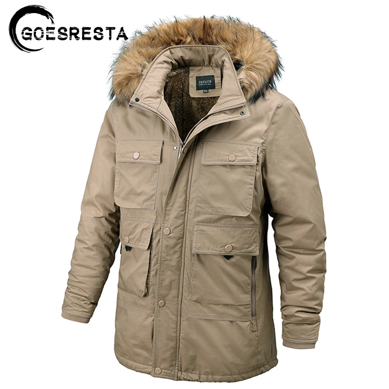 Brand Winter Men Fur Collar Windproof Parkas Jacket Coat Militory Fashion Jacket Men Thick Casual Warm Hoodie Parkas Coat Men