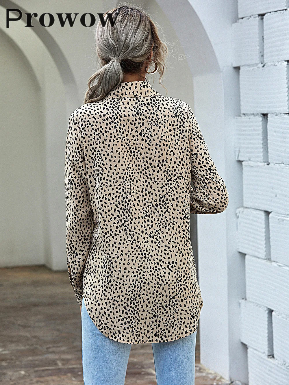 

Prowow Spring Autumn Women Fashion Leopard Long Sleeve Shirts Female Casual Loose Streetwear Turn Down Collar Thin Tops