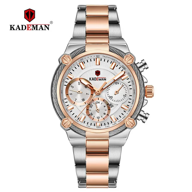 rose white KADEMAN женские часы, роскошные модные женские водонепроницаемые кварцевые часы, Топ бренд, золотые полностью стальные повседневные женские наручные часы - Цвет: rose white