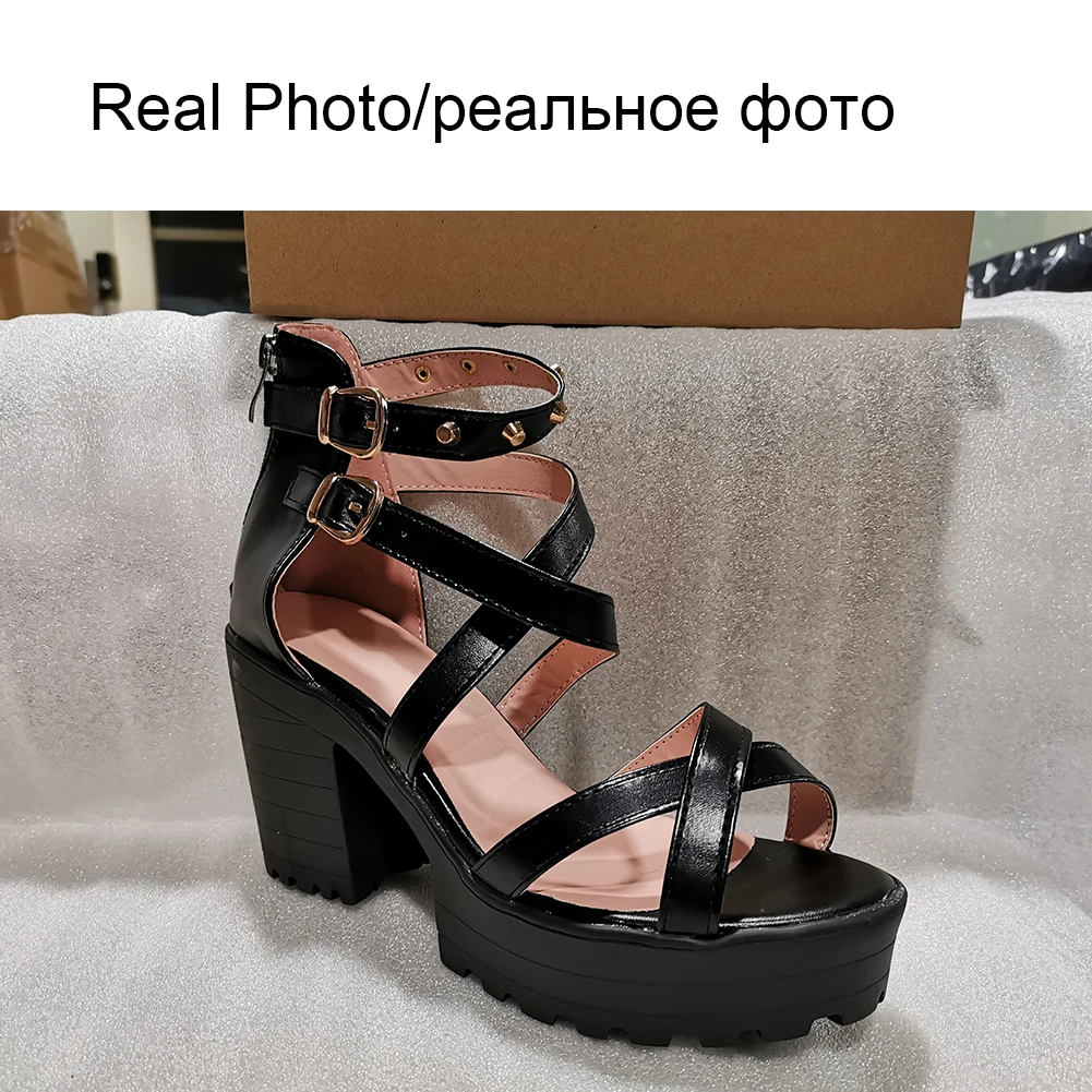 

RIBETRINI For Drop Shipping Women Shoes Women Zipper Solid Buckle Strap Platform Sandals High Heel Stylish Sandals