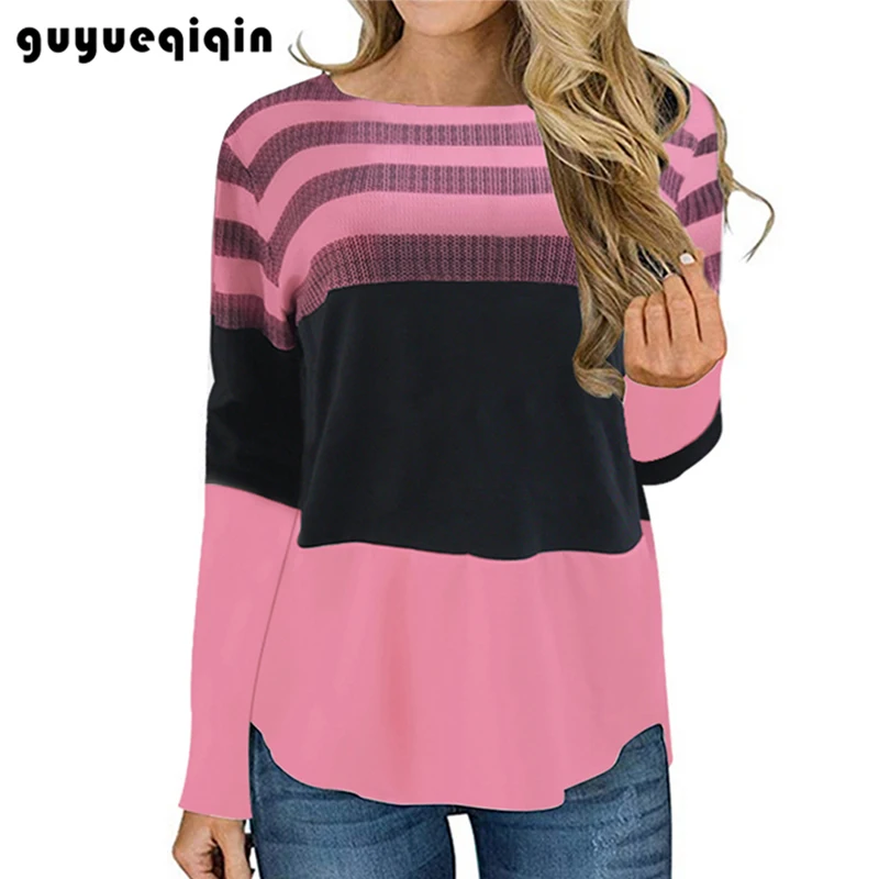 Женская модная полосатая рубашка с длинным рукавом цветная футболка осенняя