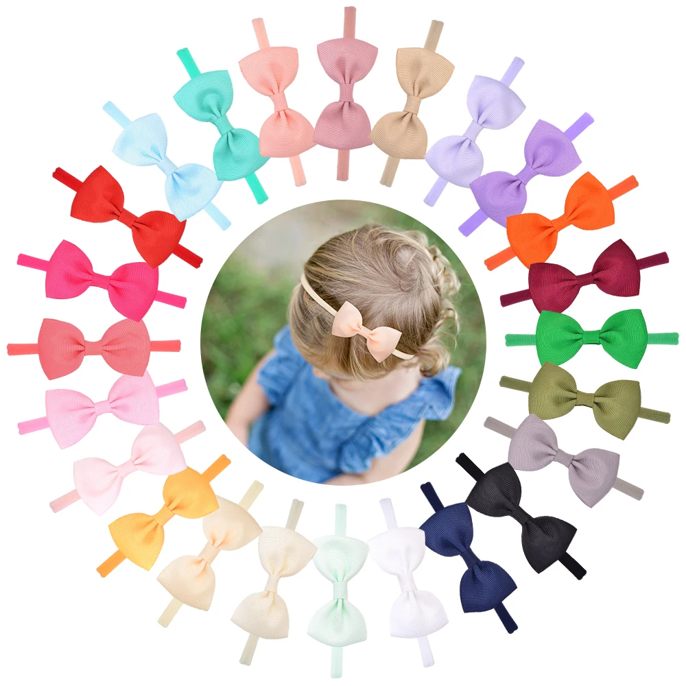 

24pcs/lot Cute Solid Bow Baby Headband For Girls Nylon Elastic Hair Bands Turban Newborn Hairbands Headwear Kid Hair Accessories