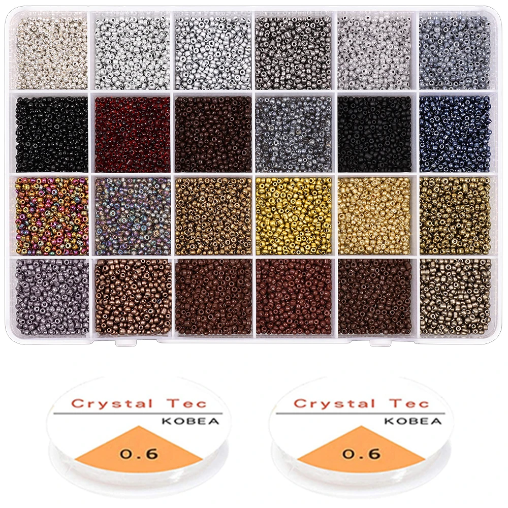 

12000Pcs Glass Seed Beads Jewelry Making Kit Small Craft Spacer Beads with Crystal Cord Supplies for Bracelet Necklace Rings