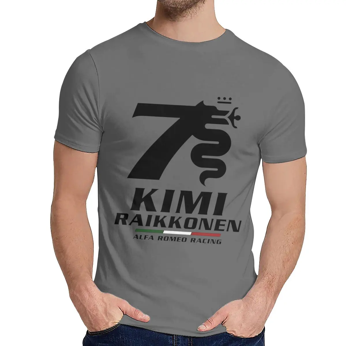 Футболка с круглым вырезом Kimi Raikkonen Alfa Romeo Racing Новая удобная мужская футболка S-6XL - Color: Dark grey