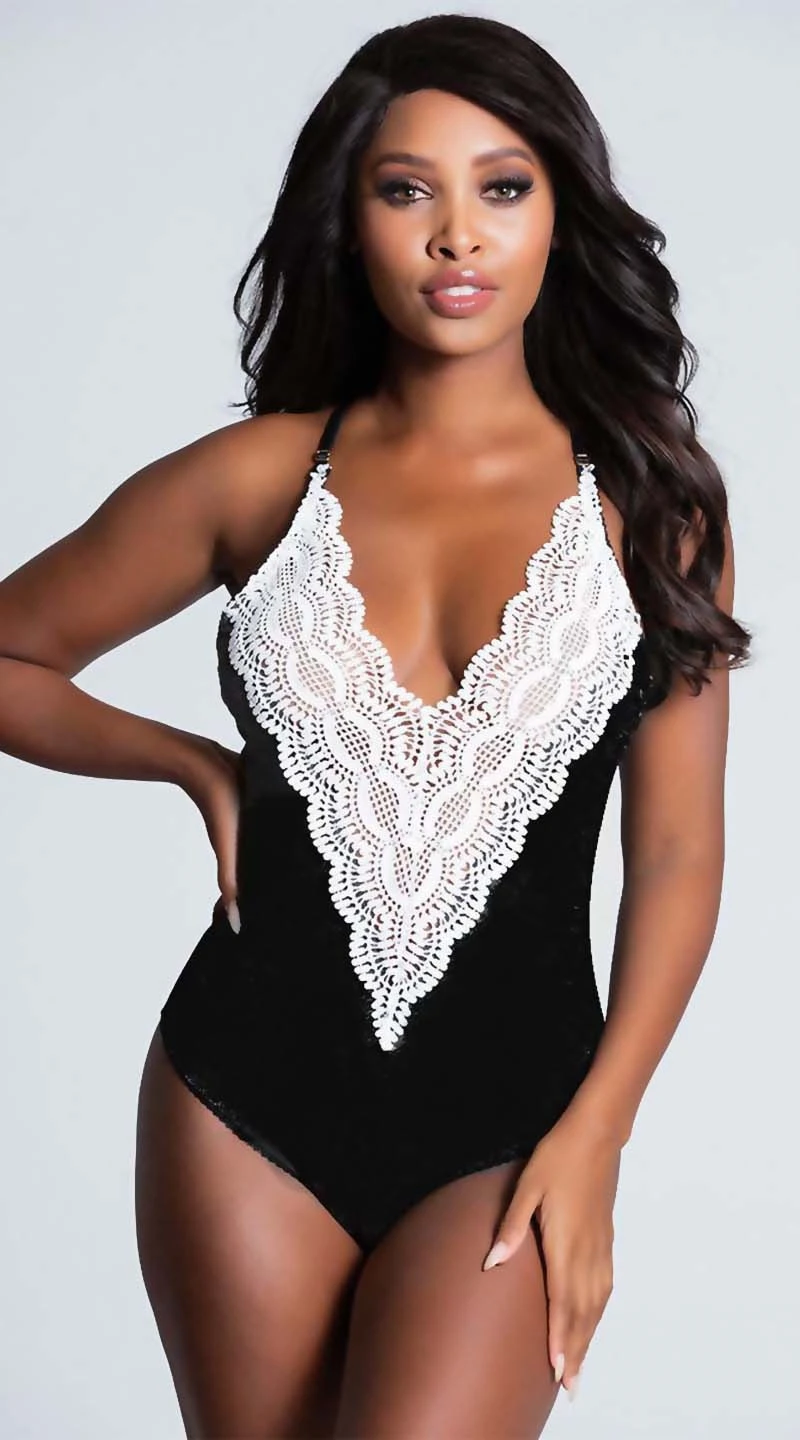 XXXL Slim Body Sexy Lingerie Sleeveless Bodysuit Red&Black Sexy Underwear Deep V-neck Lingerie Sexy Hot Erotic Babydoll Women - Цвет: Черный