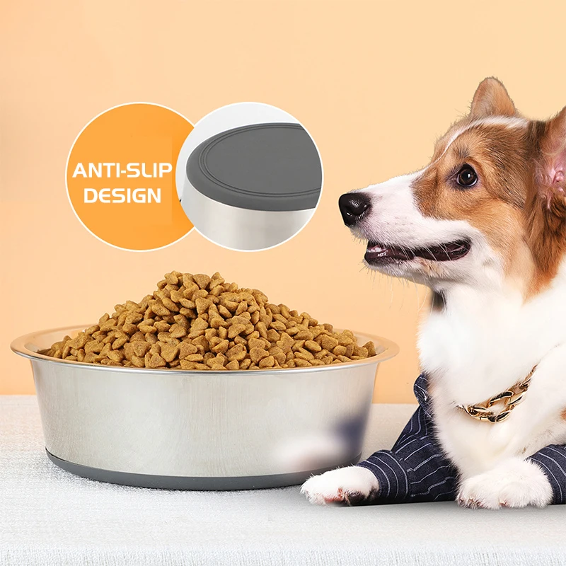 

Thicken Stainless Steel Dog Bowl Silicone Non-slip Pet Drinking Bowl Large Capacity Dogs Feeder for Small Medium Large Dogs 2.5L