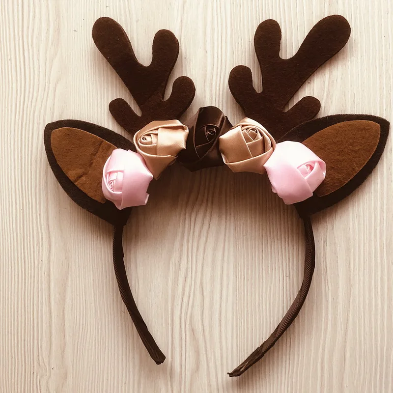 headband Нарядное рождественское платье для маленьких девочек костюм северного оленя, новогоднее Сетчатое платье-пачка с повязкой на голову - Цвет: headband