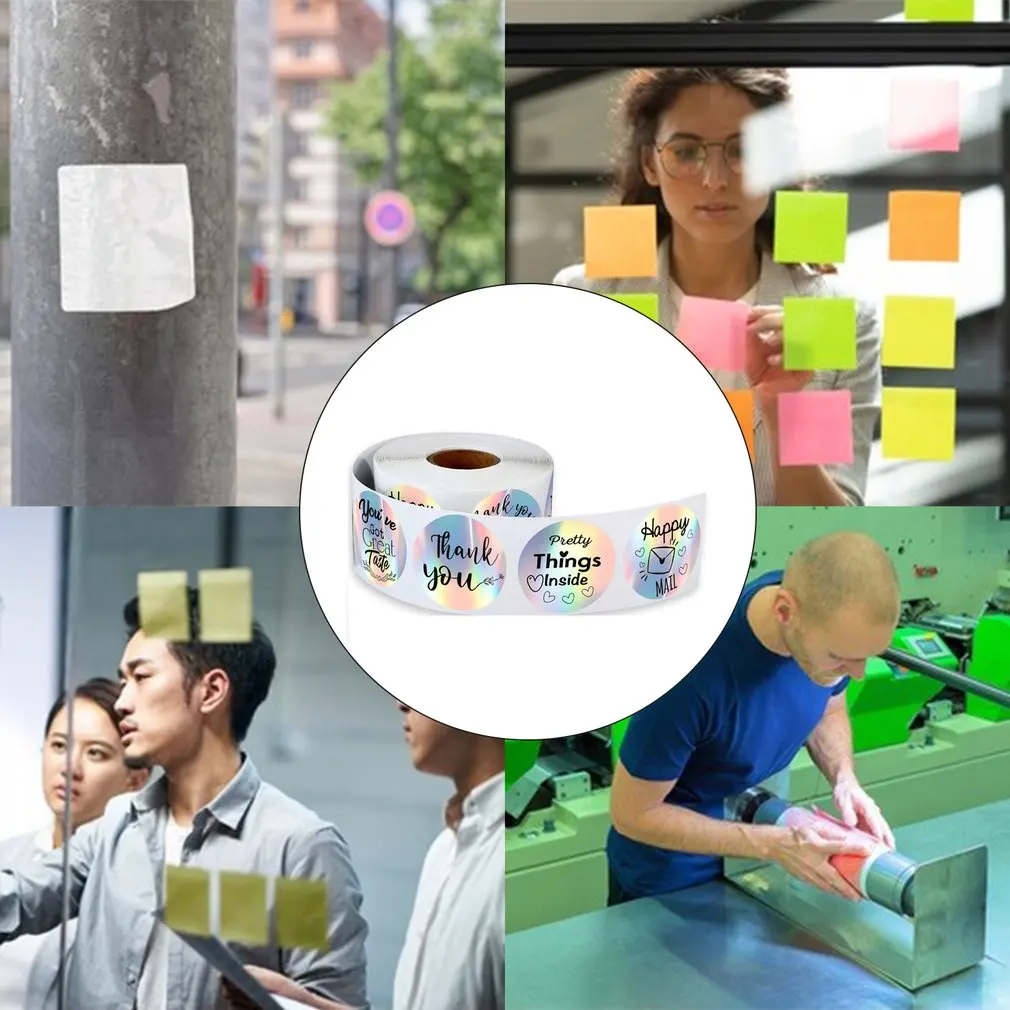 

500pcs Gift Sealing Stickers Thank You For My Little Business Stickers Paper Rainbow Silver Roll Adhesive Shipping Mail Labels