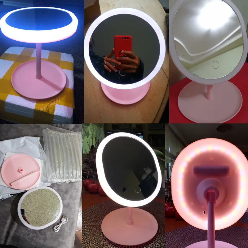 

Led Light Makeup Mirror Storage LED Face Mirror Adjustable Touch Dimmer USB Led Vanity Backlit Mirror Table Cosmetic Mirror