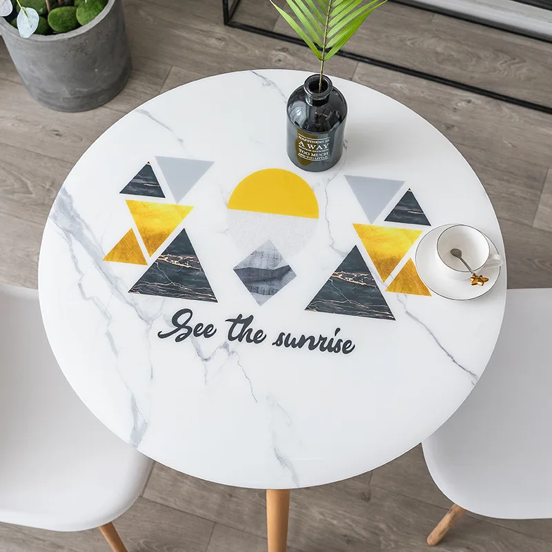 

Odorless 1.5mm thickness PVC plastic marble pattern round tablecloth waterproof oilproof dining table protector cover customize