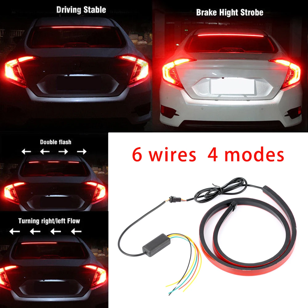 100cm Car Styling High Rear Additional Stop Lights With Turn Signal Running Light Unverisal Auto Brake Flexible LED Strips | Автомобили и