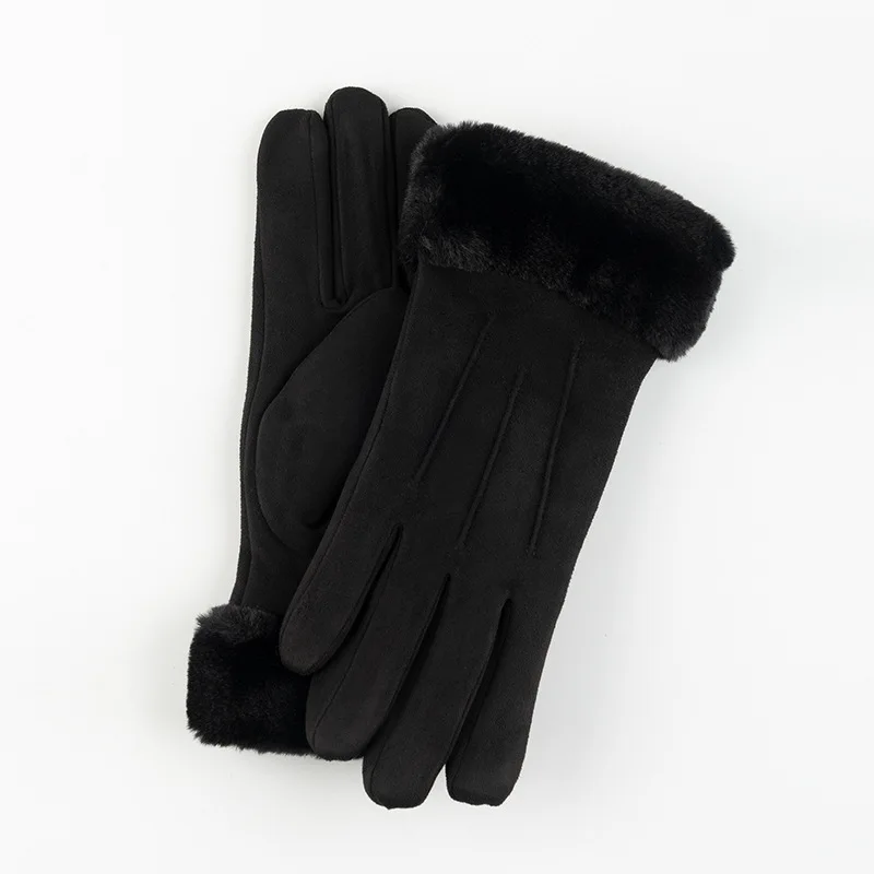 C01Black Осенне-зимние женские замшевые перчатки, плотные теплые одноцветные варежки, перчатки для сенсорного экрана для женщин, Нескользящие перчатки G003 - Цвет: C01Black