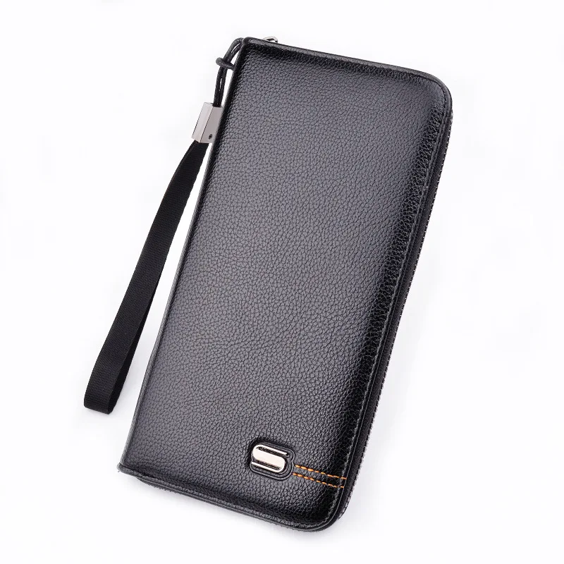 

New Style Solid Color Men's Wallet Long Zipper Clutch Bag Male Large-capacity Lychee Pattern Soft Coin Purses Mobile Phone Bag