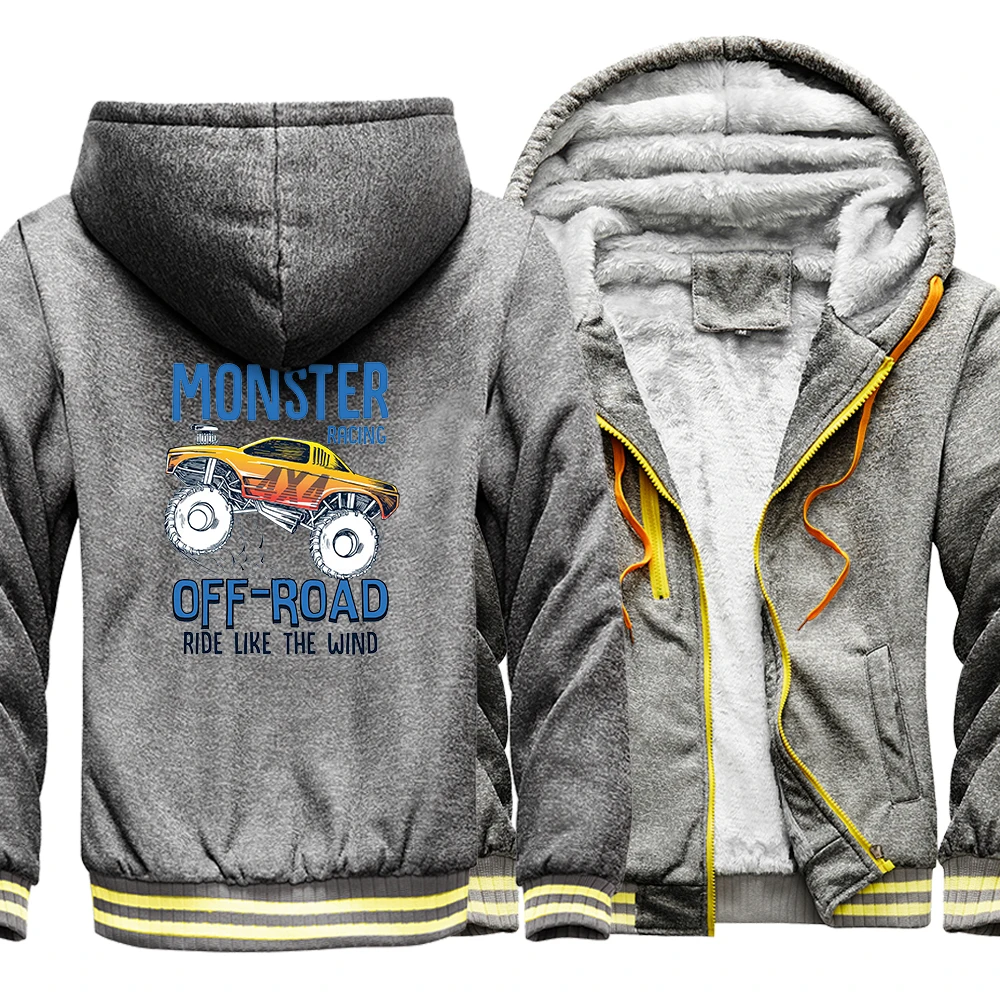 

Зимняя мужская Толстая Толстовка с капюшоном и принтом Monster Off-Road, праздничные Топы с длинным рукавом, молодежная жизненная толстовка, флисо...
